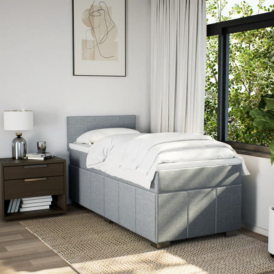Boxspring met matras stof lichtgrijs 90x200 cm