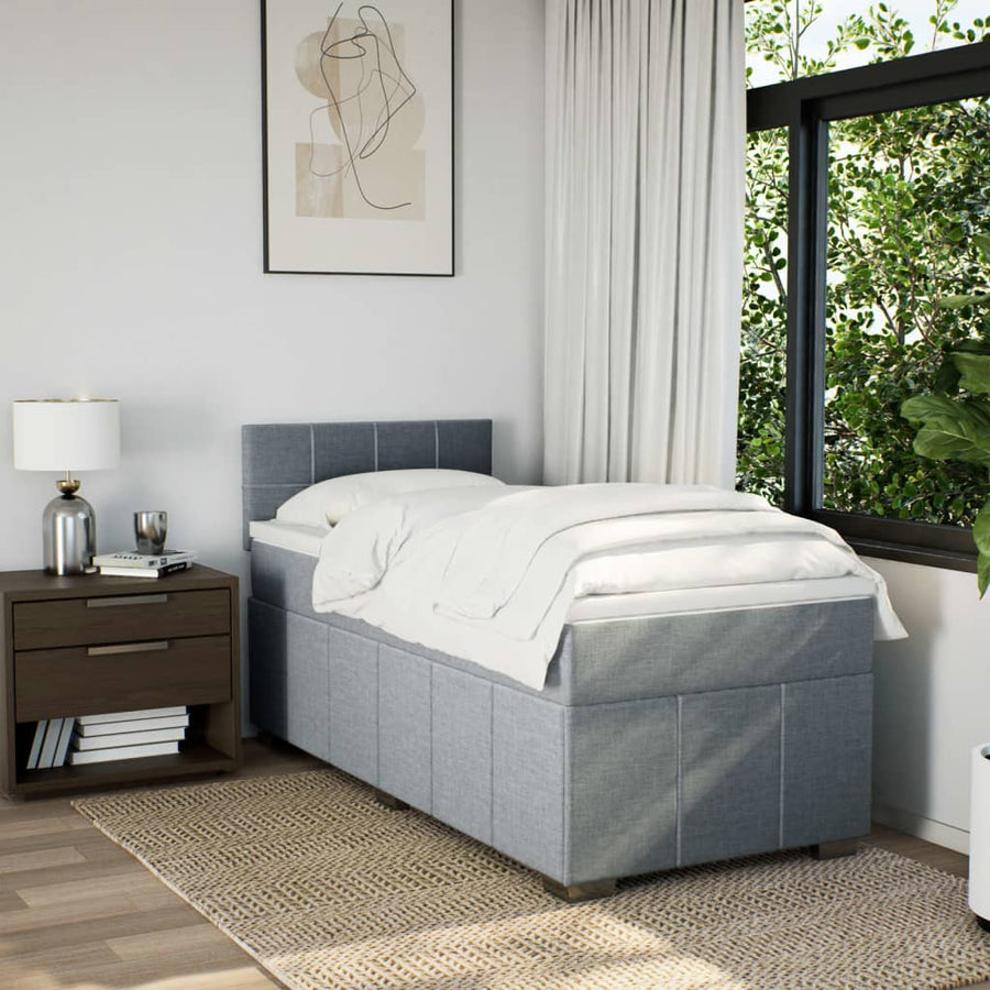Boxspring met matras stof lichtgrijs 90x200 cm