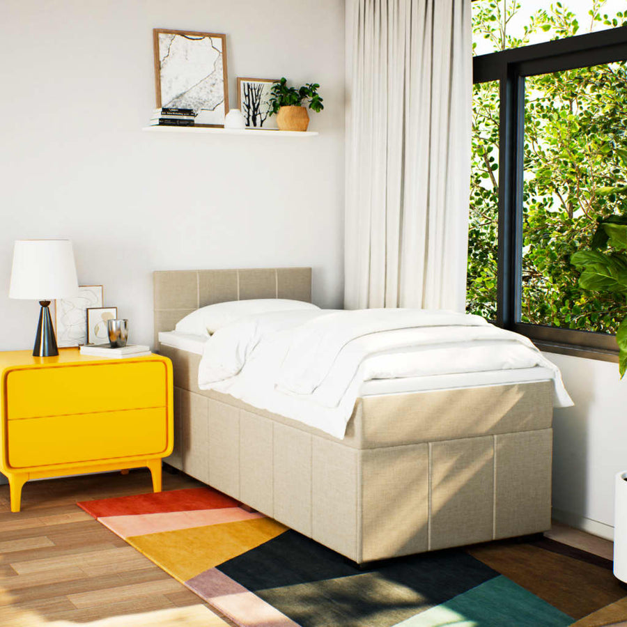 Boxspring met matras stof crèmekleurig 90x200 cm
