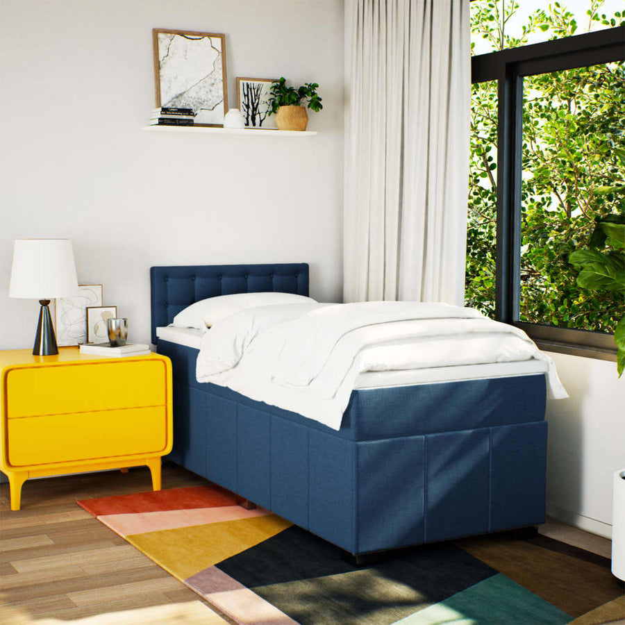 Boxspring met matras stof blauw 100x200 cm