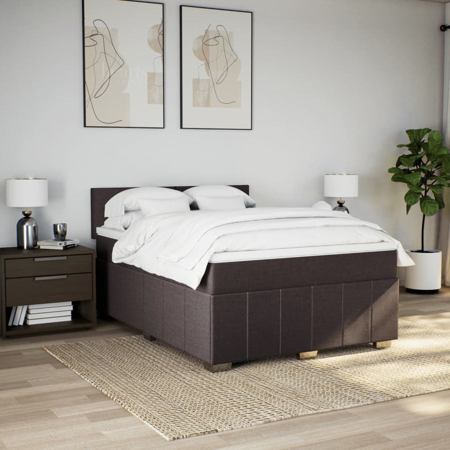 Boxspring met matras stof donkerbruin 140x190 cm