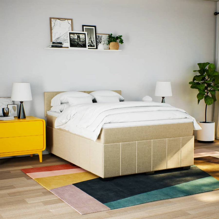Boxspring met matras stof crèmekleurig 140x190 cm