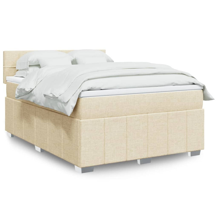 Boxspring met matras stof crèmekleurig 140x190 cm