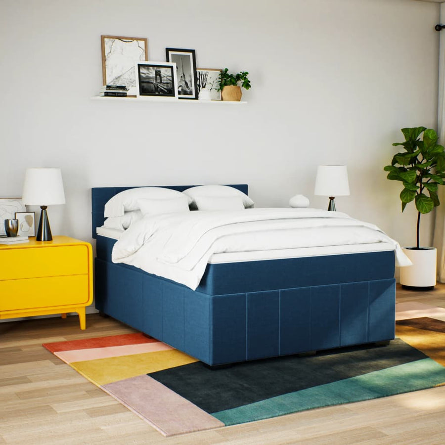 Boxspring met matras stof blauw 140x190 cm