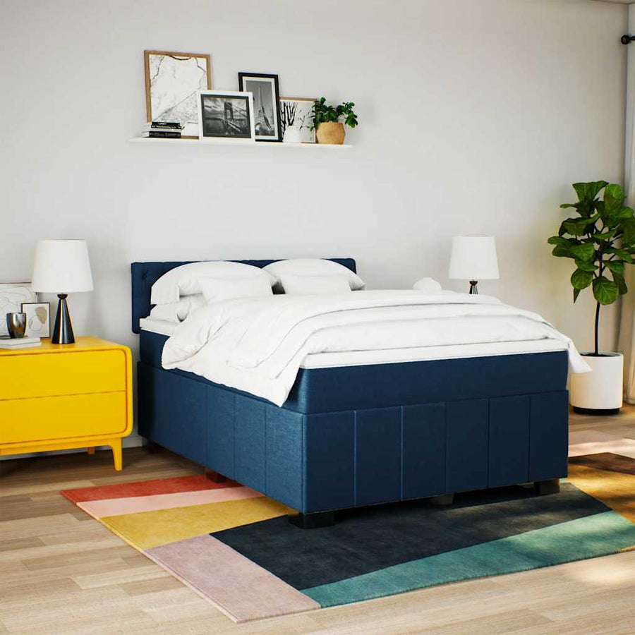 Boxspring met matras stof blauw 140x190 cm