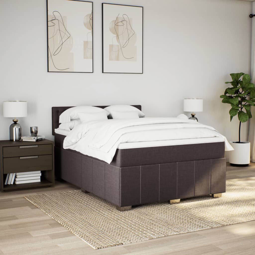 Boxspring met matras stof donkerbruin 140x190 cm