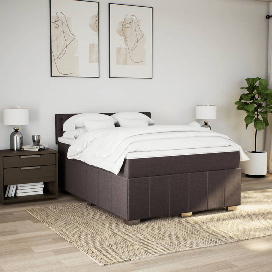 Boxspring met matras stof donkerbruin 140x190 cm