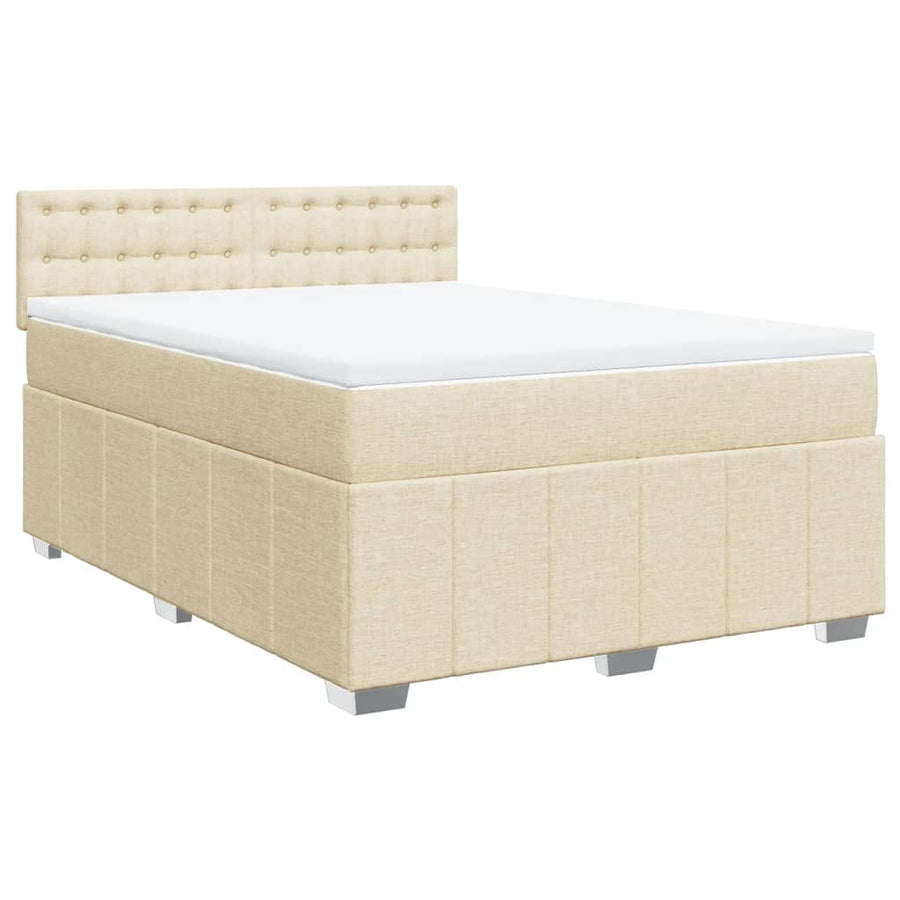 Boxspring met matras stof crèmekleurig 140x190 cm