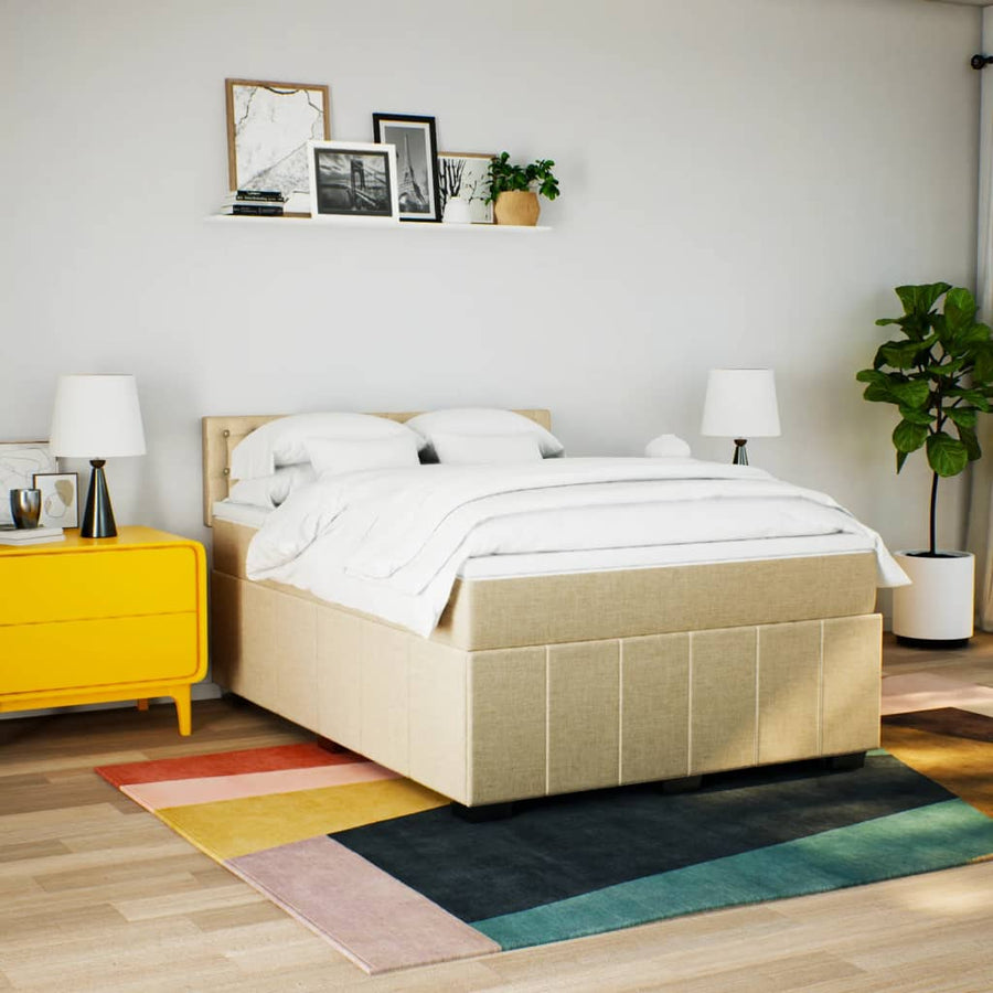 Boxspring met matras stof crèmekleurig 140x190 cm