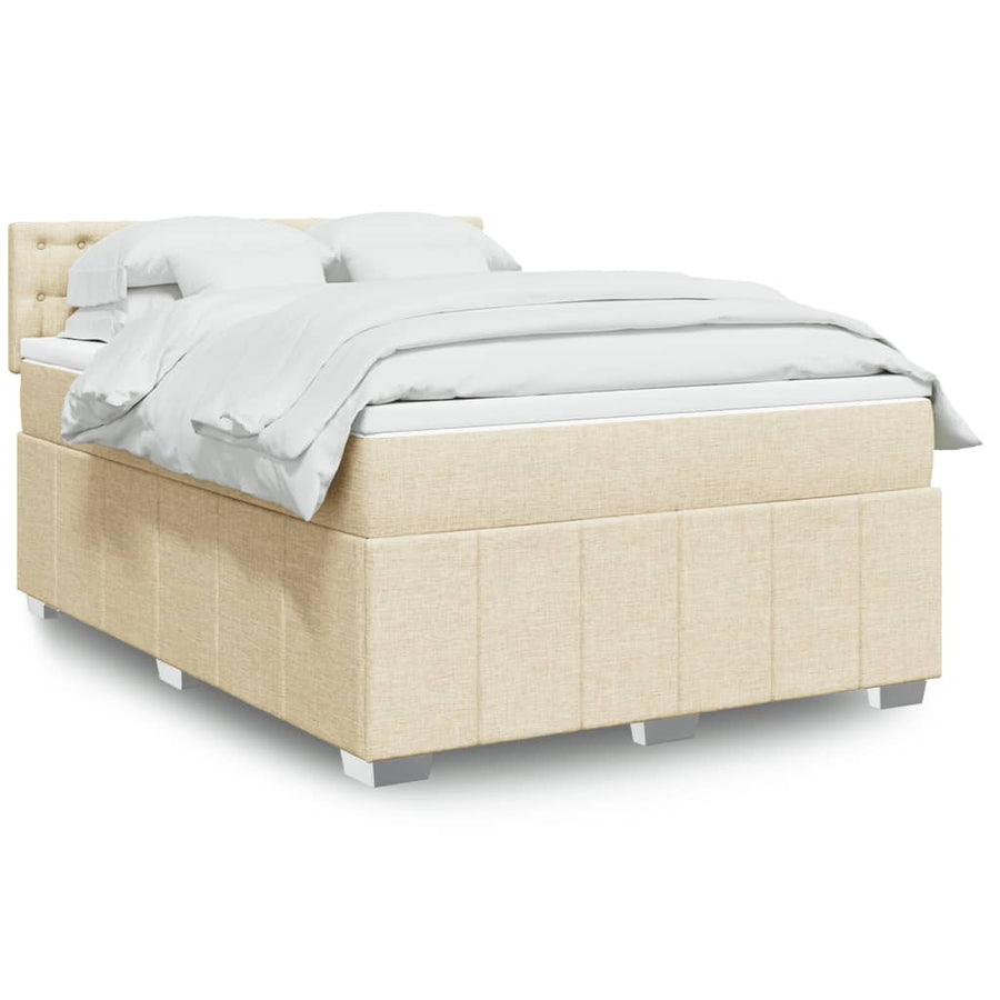 Boxspring met matras stof crèmekleurig 140x190 cm