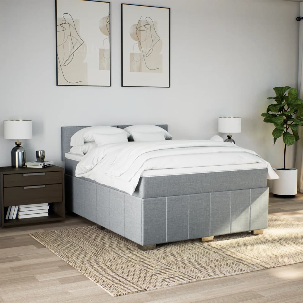 Boxspring met matras stof lichtgrijs 140x200 cm