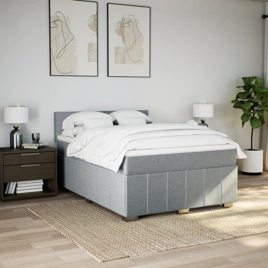 Boxspring met matras stof lichtgrijs 140x200 cm