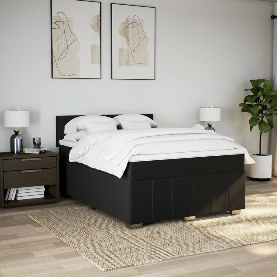 Boxspring met matras stof zwart 140x200 cm
