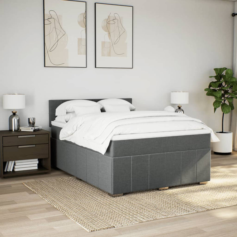 Boxspring met matras stof donkergrijs 140x200 cm
