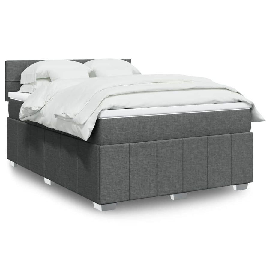 Boxspring met matras stof donkergrijs 140x200 cm