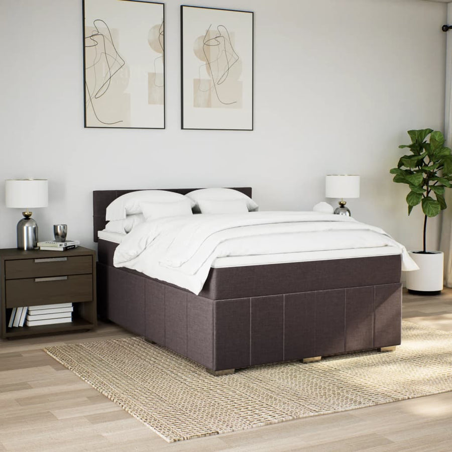 Boxspring met matras stof donkerbruin 140x200 cm