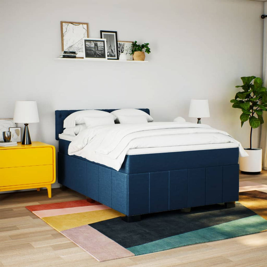 Boxspring met matras stof blauw 140x200 cm