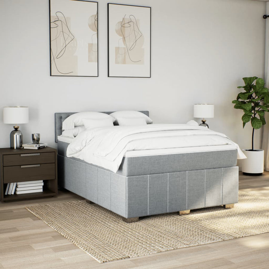 Boxspring met matras stof lichtgrijs 140x200 cm