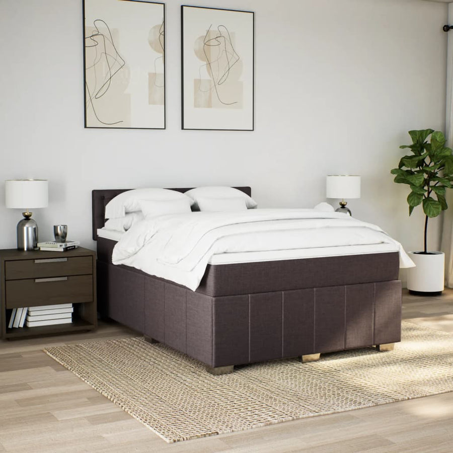 Boxspring met matras stof donkerbruin 140x200 cm