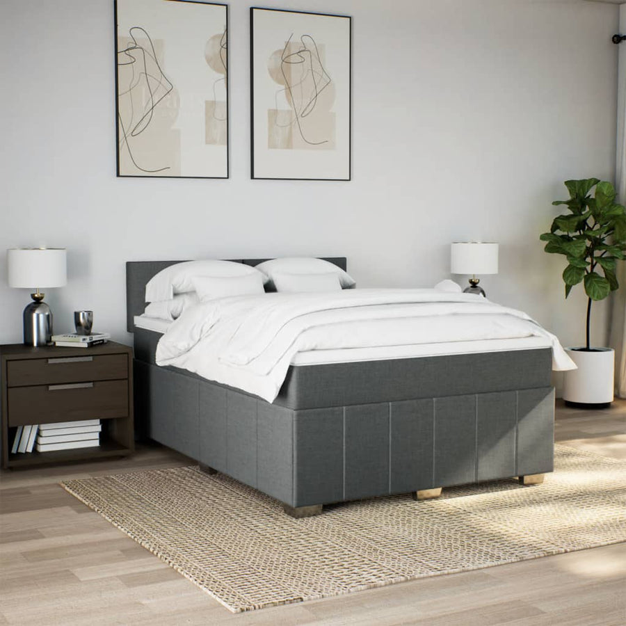 Boxspring met matras stof donkergrijs 160x200 cm
