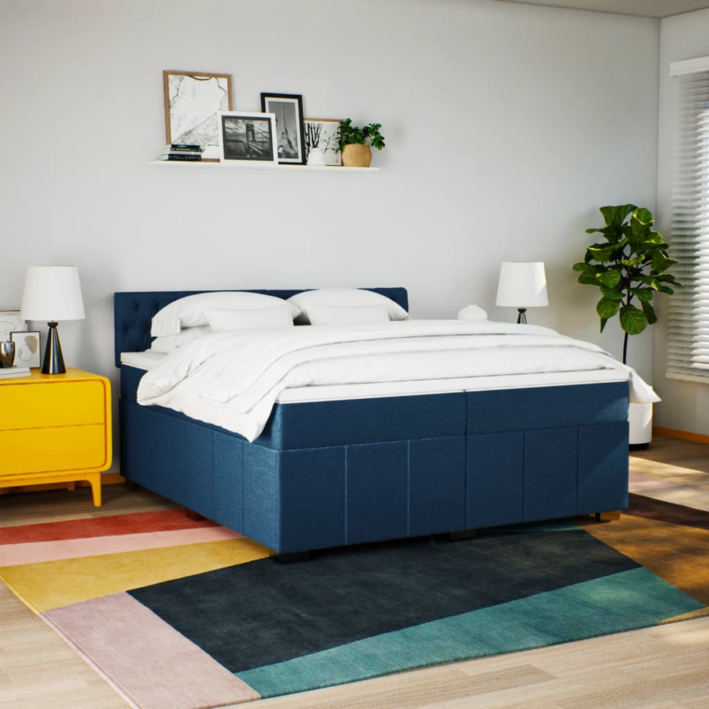 Boxspring met matras stof blauw 200x200 cm