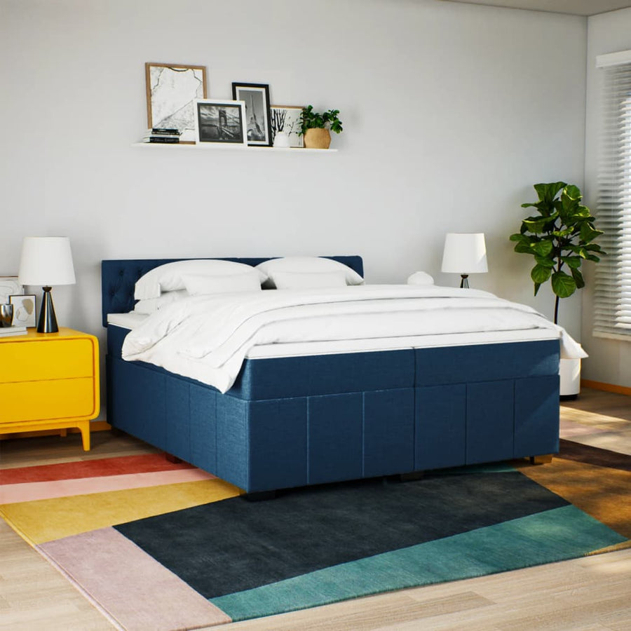 Boxspring met matras stof blauw 200x200 cm