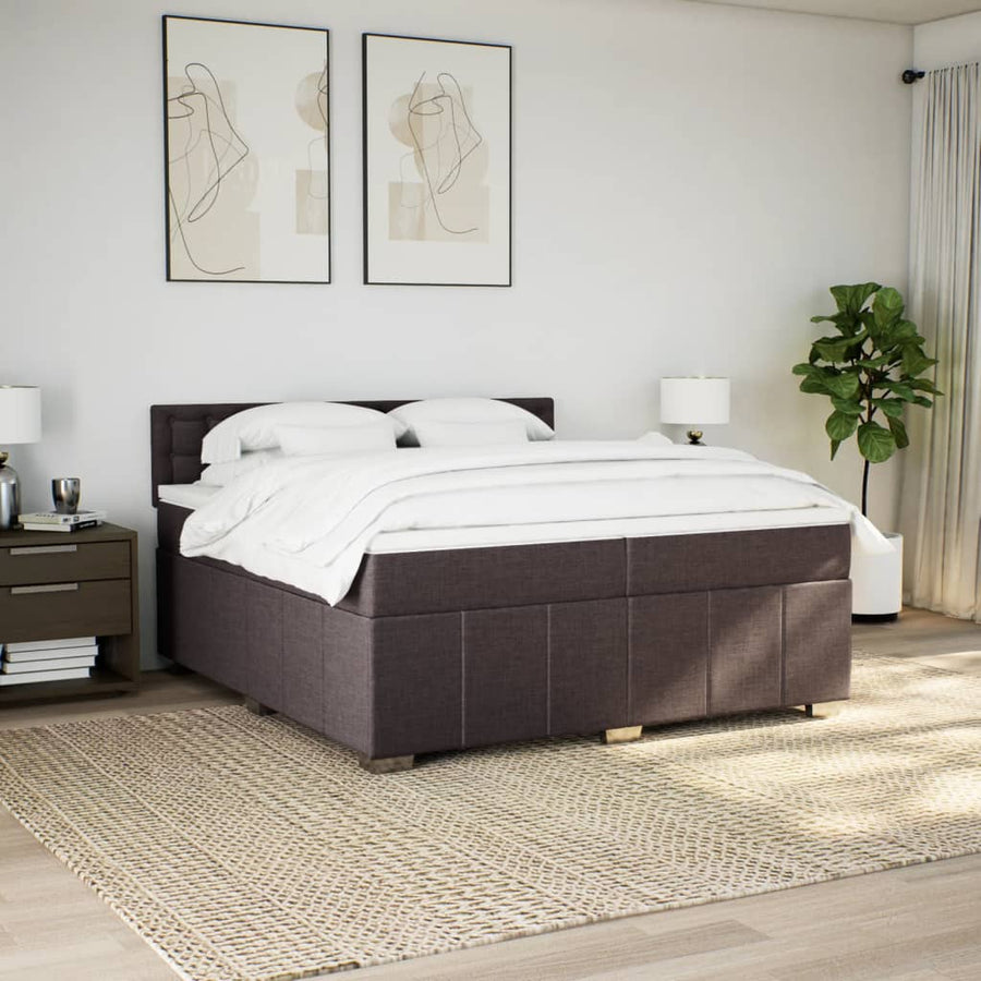 Boxspring met matras stof donkerbruin 200x200 cm