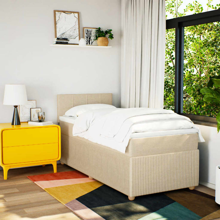 Boxspring met matras stof crèmekleurig 90x190 cm
