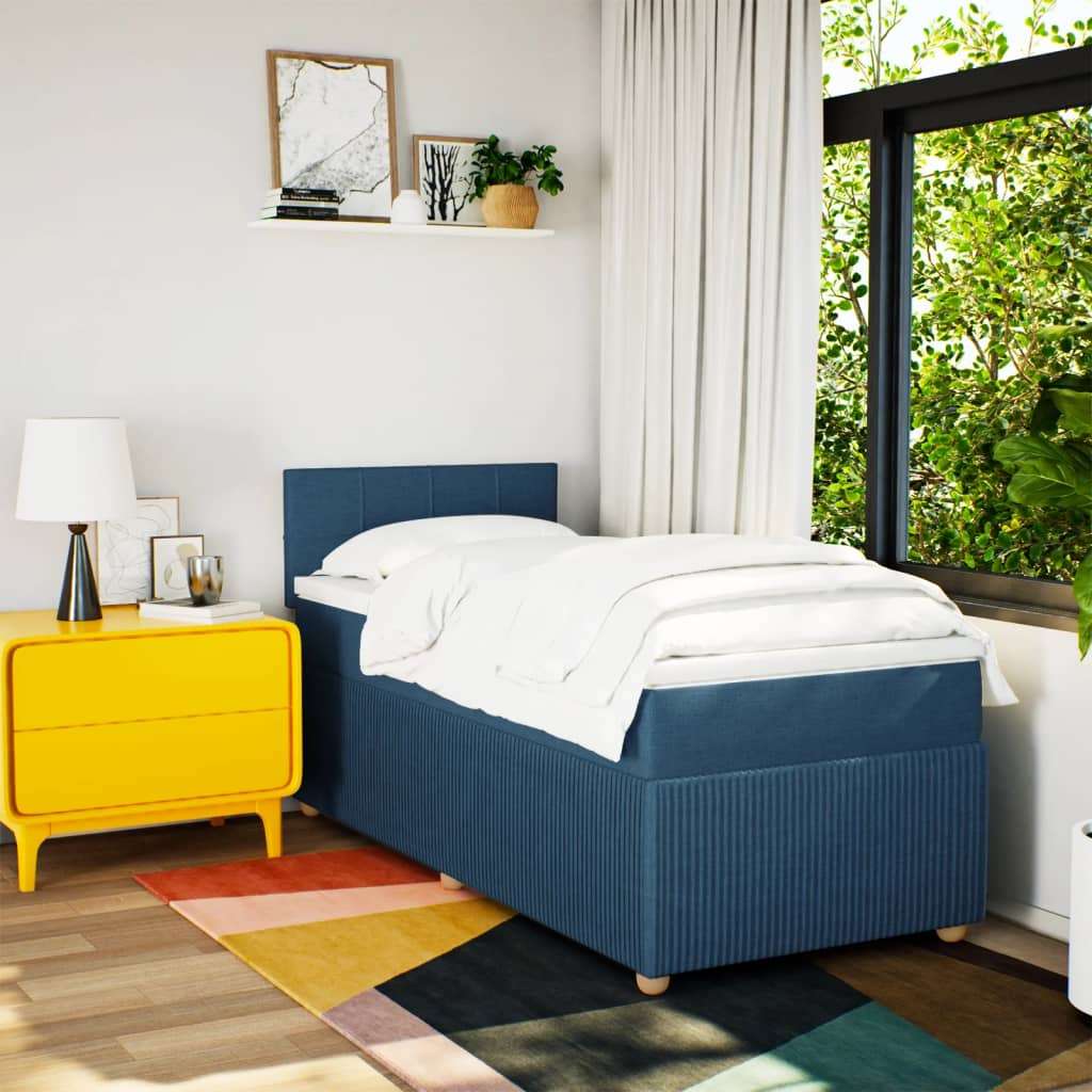 Boxspring met matras stof blauw 90x190 cm