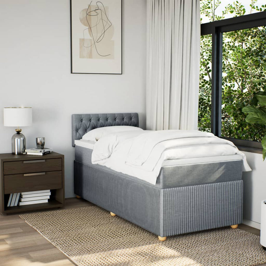 Boxspring met matras stof lichtgrijs 90x190 cm