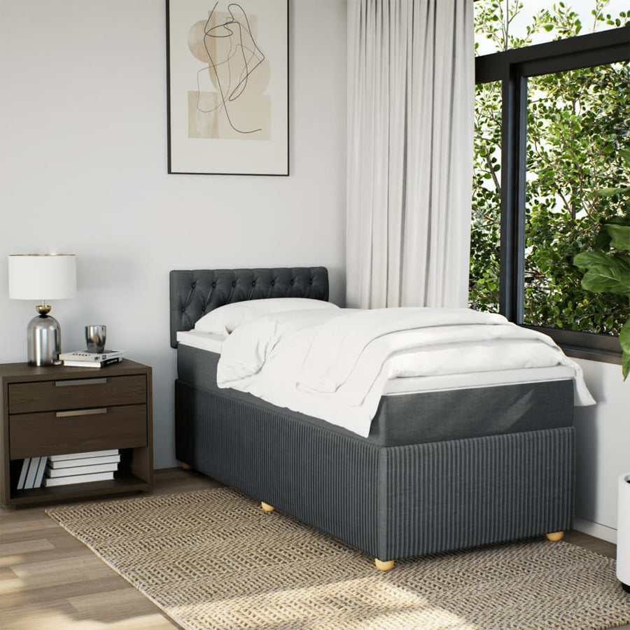 Boxspring met matras stof donkergrijs 90x190 cm
