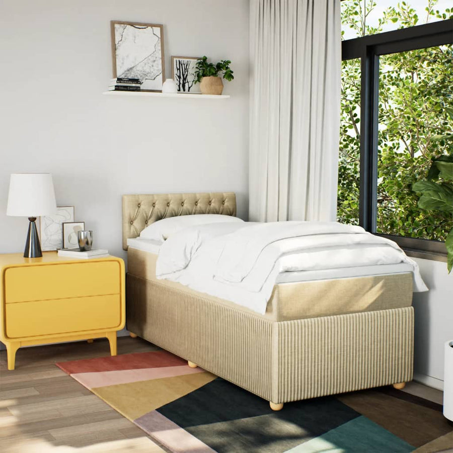 Boxspring met matras stof crèmekleurig 90x190 cm