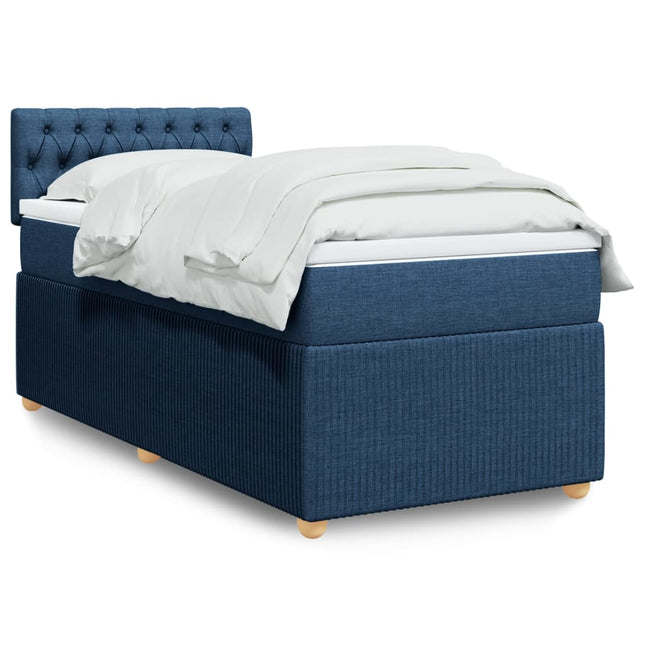 Boxspring met matras stof blauw 90x190 cm