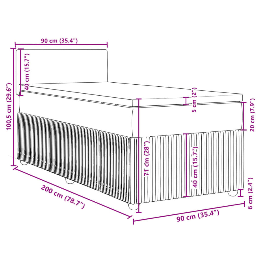 Boxspring met matras stof donkerbruin 90x200 cm