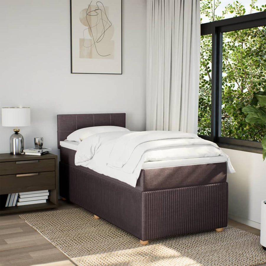 Boxspring met matras stof donkerbruin 90x200 cm