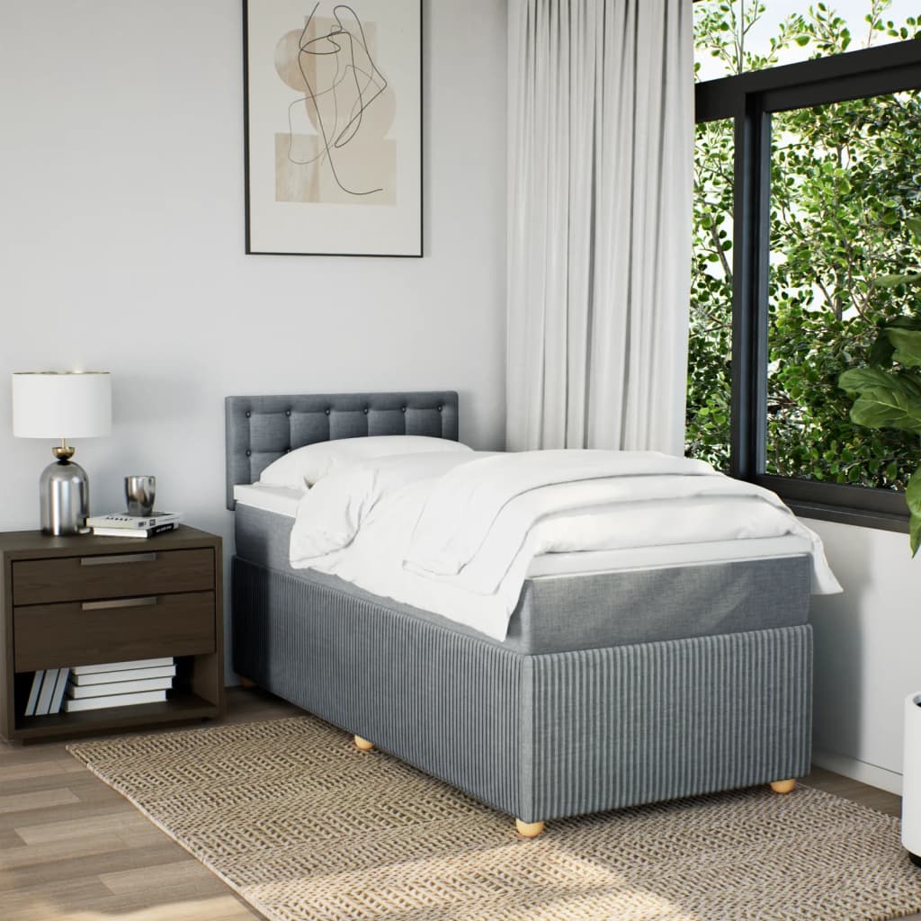 Boxspring met matras stof lichtgrijs 90x200 cm