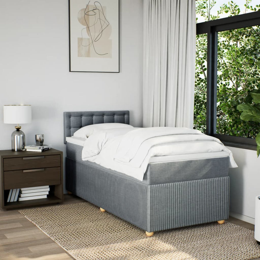 Boxspring met matras stof lichtgrijs 90x200 cm