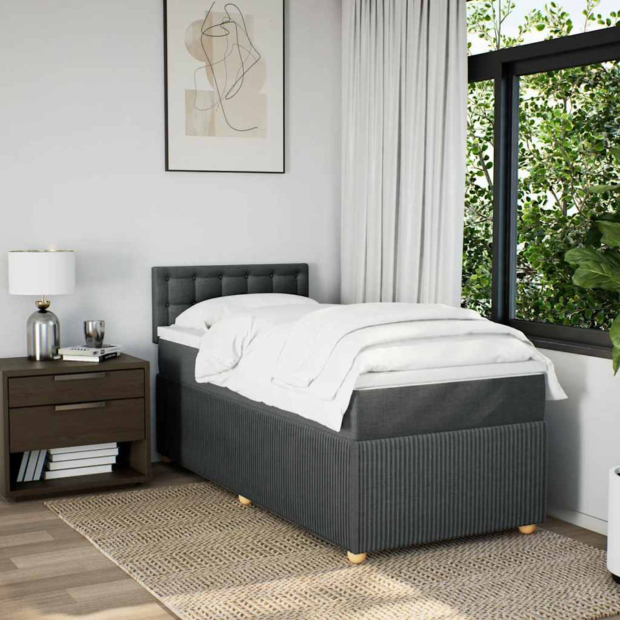 Boxspring met matras stof donkergrijs 90x200 cm