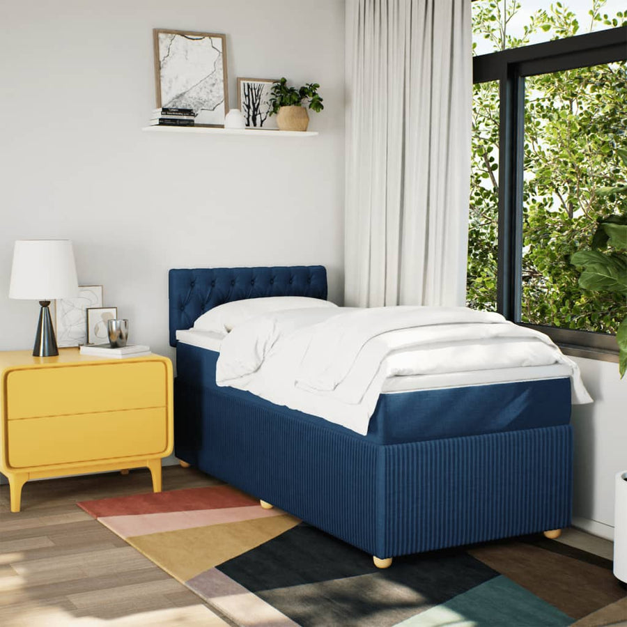 Boxspring met matras stof blauw 100x200 cm
