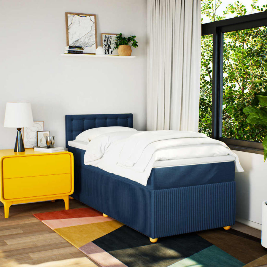 Boxspring met matras stof blauw 100x200 cm