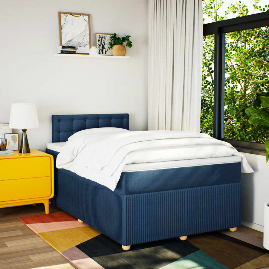 Boxspring met matras stof blauw 120x200 cm