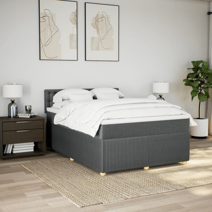 Boxspring met matras stof donkergrijs 140x200 cm