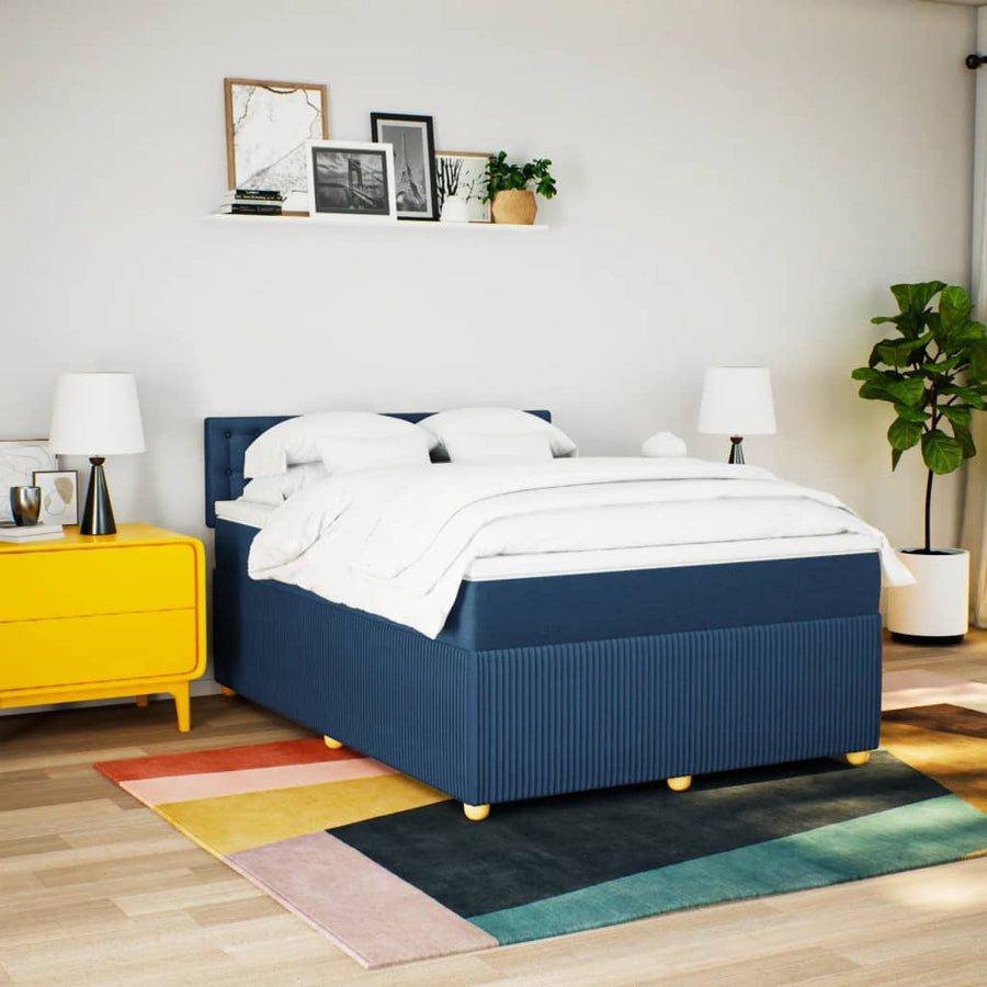 Boxspring met matras stof blauw 140x200 cm