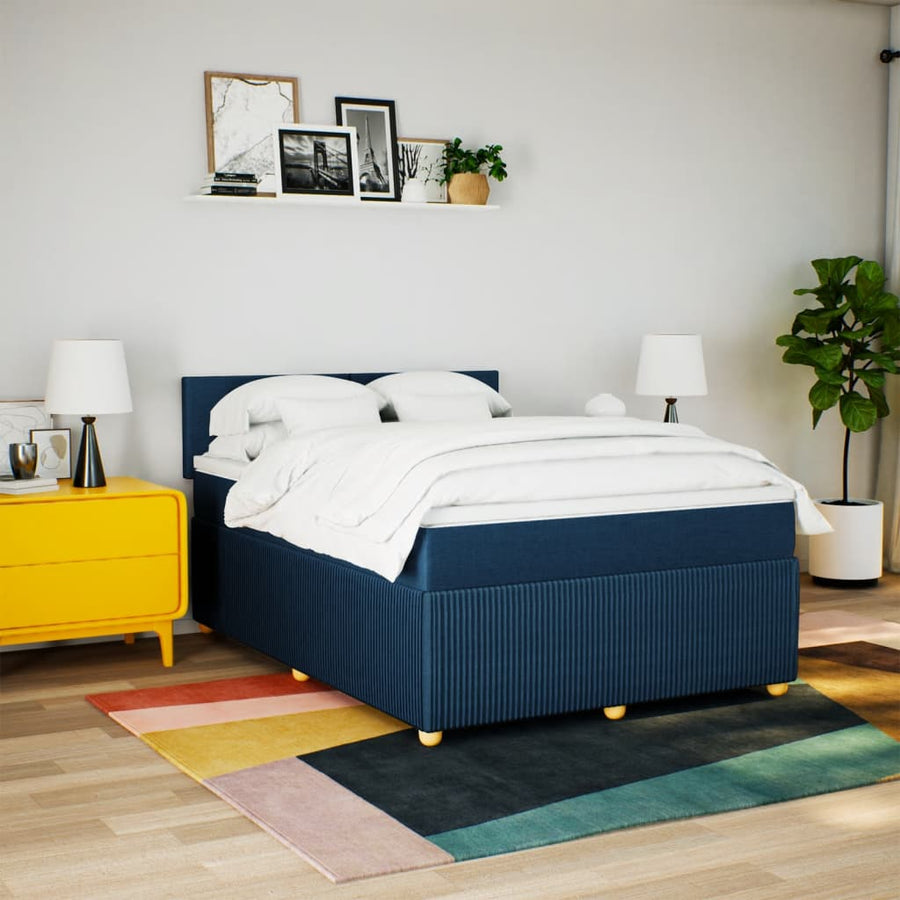 Boxspring met matras stof blauw 160x200 cm