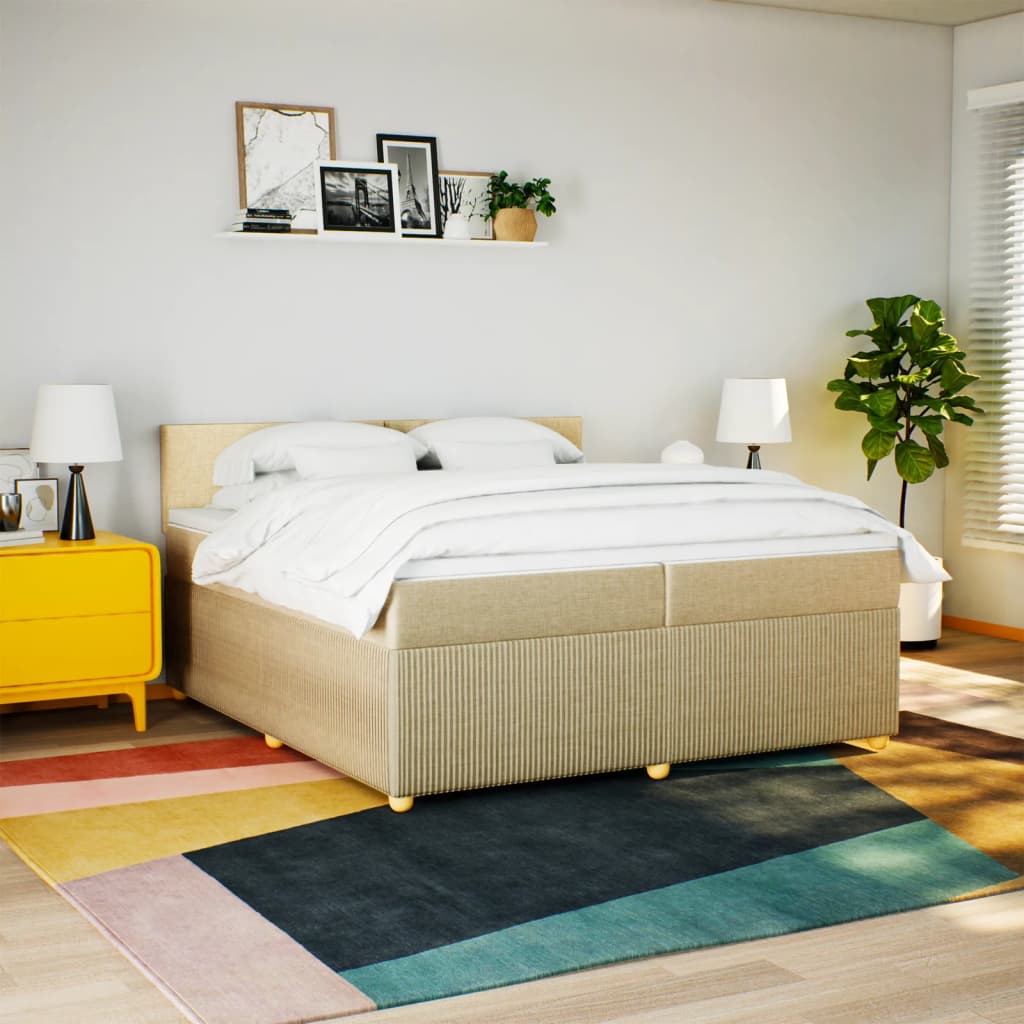 Boxspring met matras stof crèmekleurig 200x200 cm