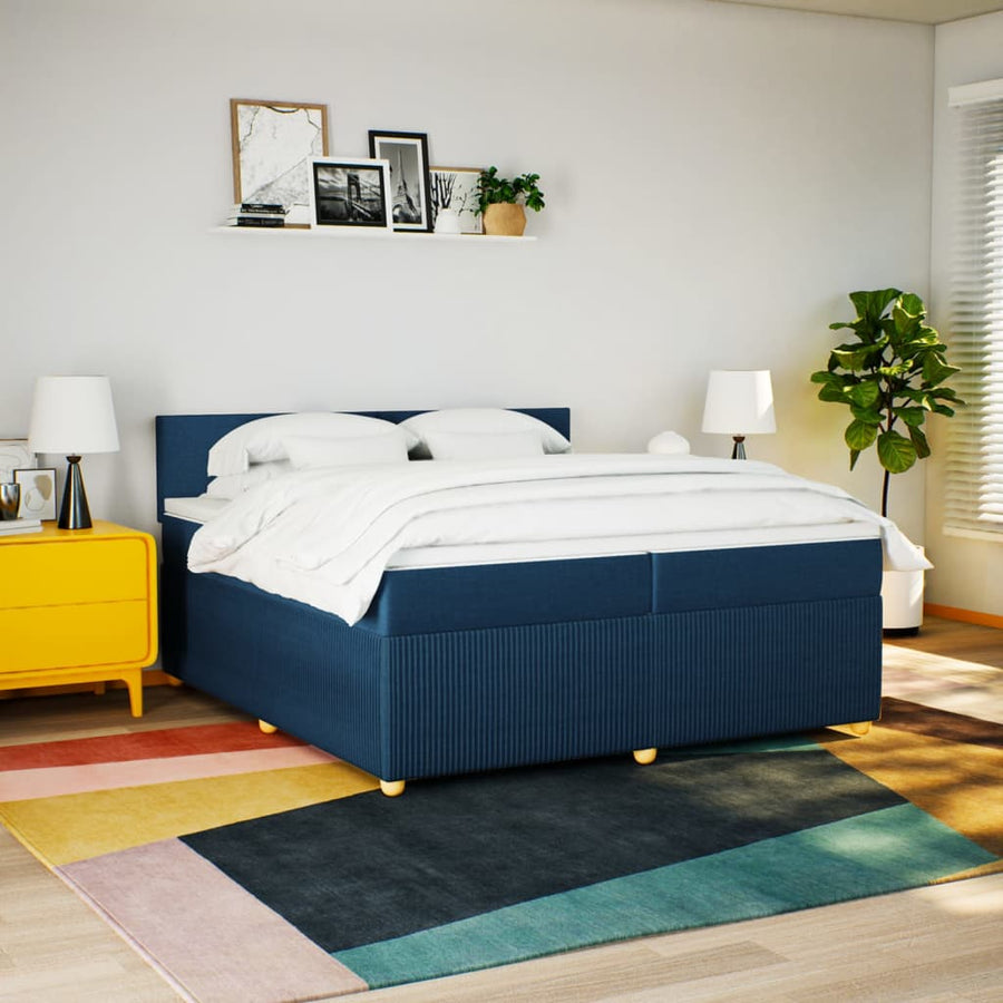 Boxspring met matras stof blauw 200x200 cm