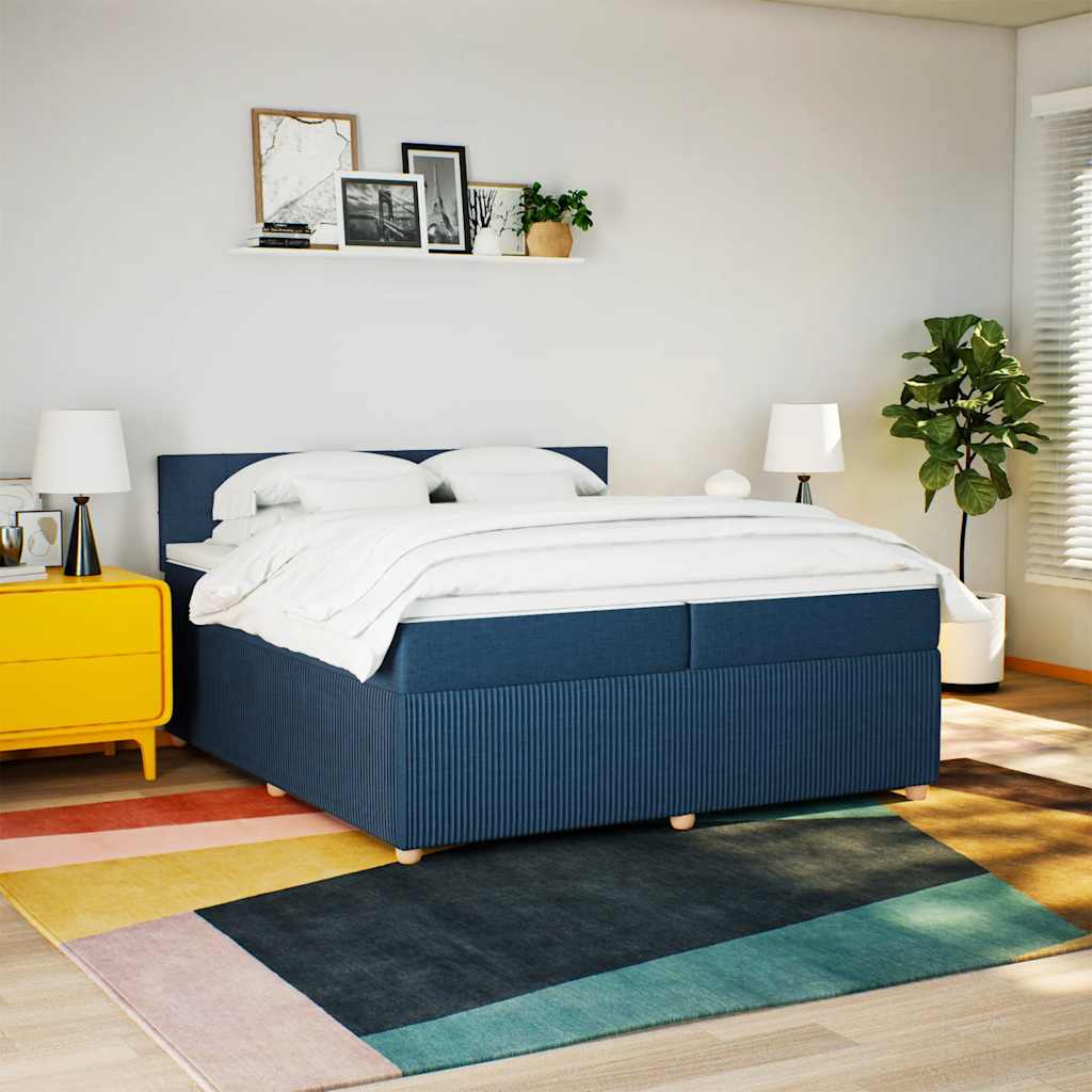 Boxspring met matras stof blauw 200x200 cm