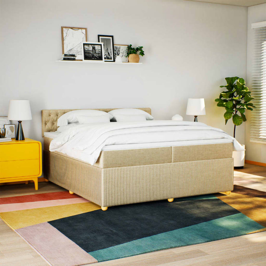 Boxspring met matras stof crèmekleurig 200x200 cm