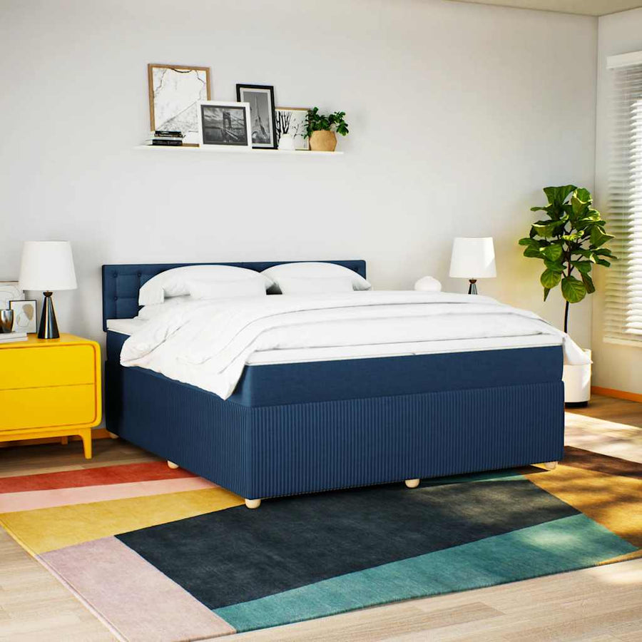 Boxspring met matras stof blauw 200x200 cm