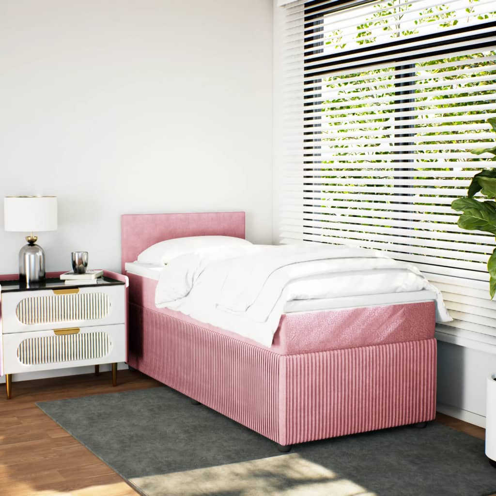 Boxspring met matras fluweel roze 90x190 cm